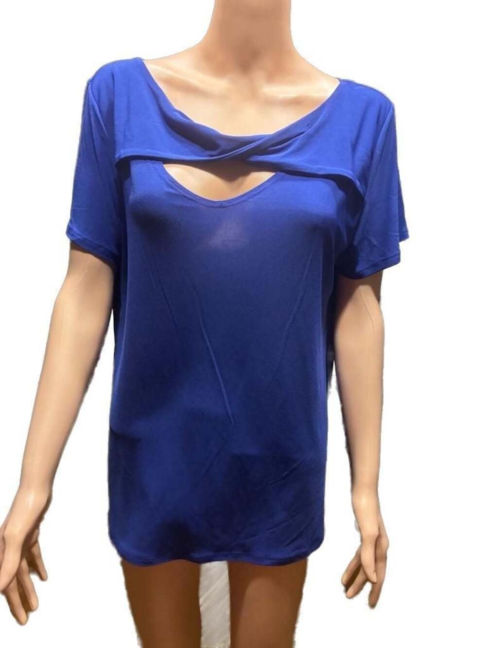 Forever Jade Royal Blue Peek-A-Boo Twisted Cutout Short Sleeve Blouse